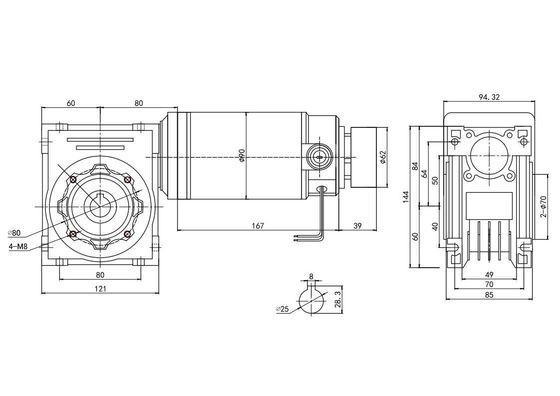 Moteur à courant continu de 90 mm à engrenage de ver 250W 12V 24V D type d'arbre à 50 tours par minute YLP 80BL-154-3