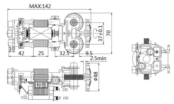 Moteur de tapis roulant à courant alternatif électrique de 55 mm à couple élevé 830 tr/min pour 220v/230v à phase unique 50/60Hz